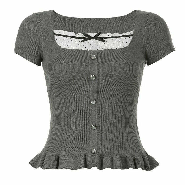 Chic Coquette Aesthetic Rib Top with Bow Tie Detail - Trendy Y2K Crop Top for Stylish Looks