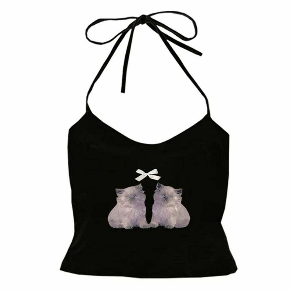 Chic Coquette Y2K Halter Top with Bow Tie Detail - Trendy Denim Crop Top for Stylish Looks