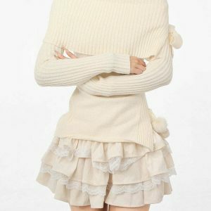 Chic Cream Cropped Balletcore Sweater with Unique Embroidery - Y2K Aesthetic Style