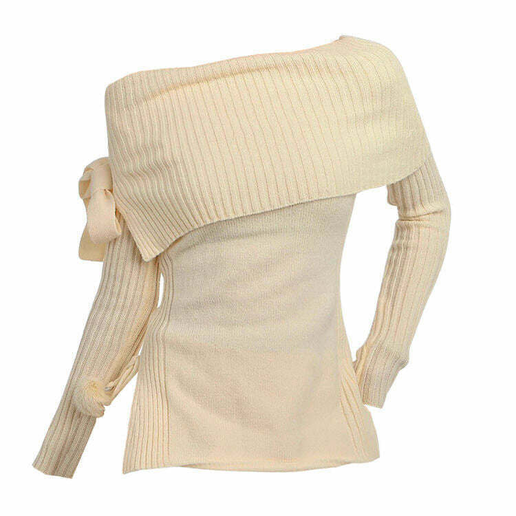 Chic Cream Cropped Balletcore Sweater with Unique Embroidery - Y2K Aesthetic Style