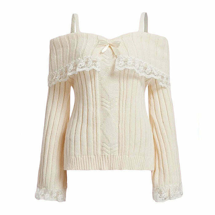 Chic Cream Cropped Lace Sweater - Y2K Aesthetic with Unique Embroidery & Skeleton Design