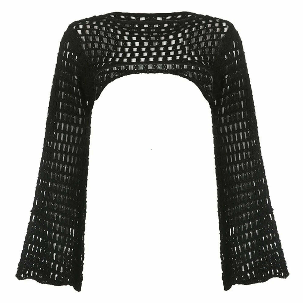 Chic Crochet Bolero Shrug Top with Floral Accents - Trendy Y2K Aesthetic Fashion Piece