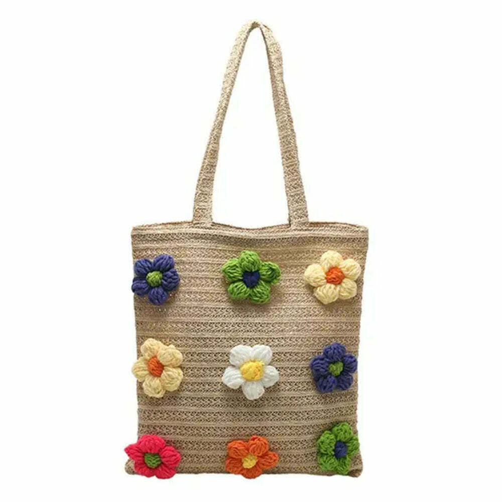 Chic Daisy Crochet Tote Bag - Trendy Y2K Aesthetic for Stylish Everyday Use