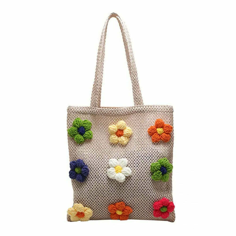 Chic Daisy Crochet Tote Bag - Trendy Y2K Aesthetic for Stylish Everyday Use