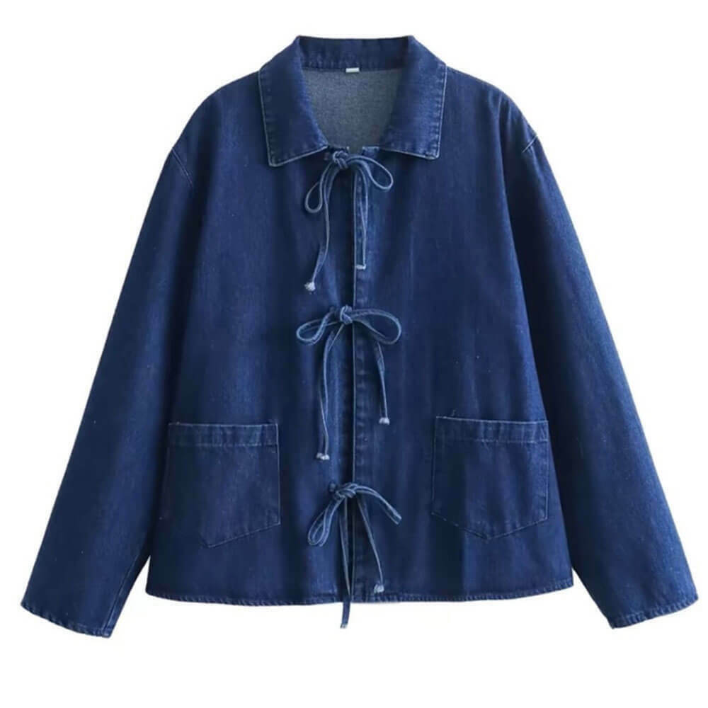 Chic Denim Shirt with Bow Closure - Trendy Y2K Aesthetic for Effortless Style