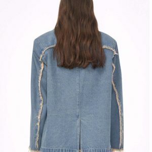 Chic Distressed Denim Blazer in Blue - Trendy Y2K Fashion Staple for Effortless Style