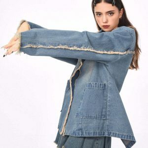 Chic Distressed Denim Blazer in Blue - Trendy Y2K Fashion Staple for Effortless Style