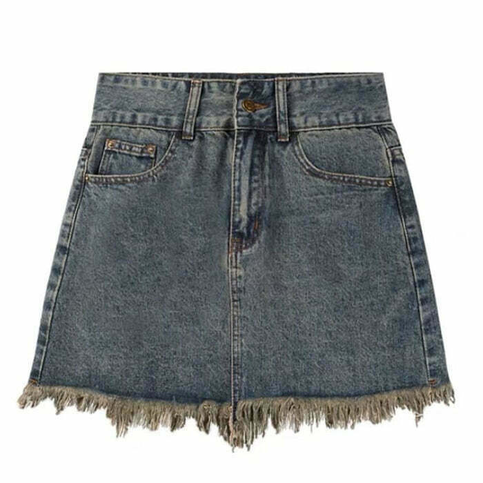 Chic Fairy Grunge Denim Skirt with Drawstring, Perfect for Y2K Fashion Lovers