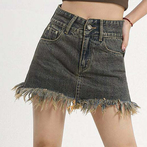 Chic Fairy Grunge Denim Skirt with Drawstring, Perfect for Y2K Fashion Lovers