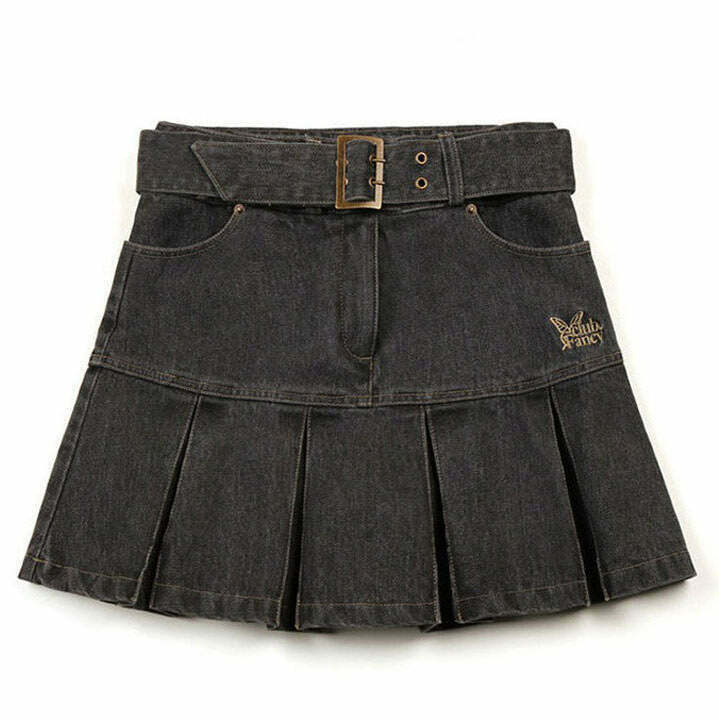 Chic Fairycore Aesthetic Denim Skirt with Drawstring, Perfect for Y2K Fashion Lovers