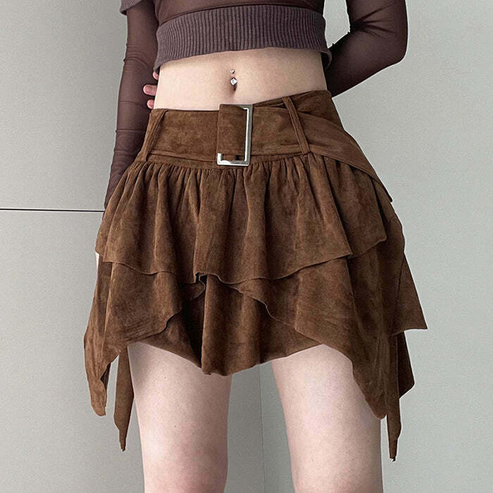 Chic Fairycore Aesthetic Grey Cargo Skirt with Drawstring - Y2K Bubble Pleated Style