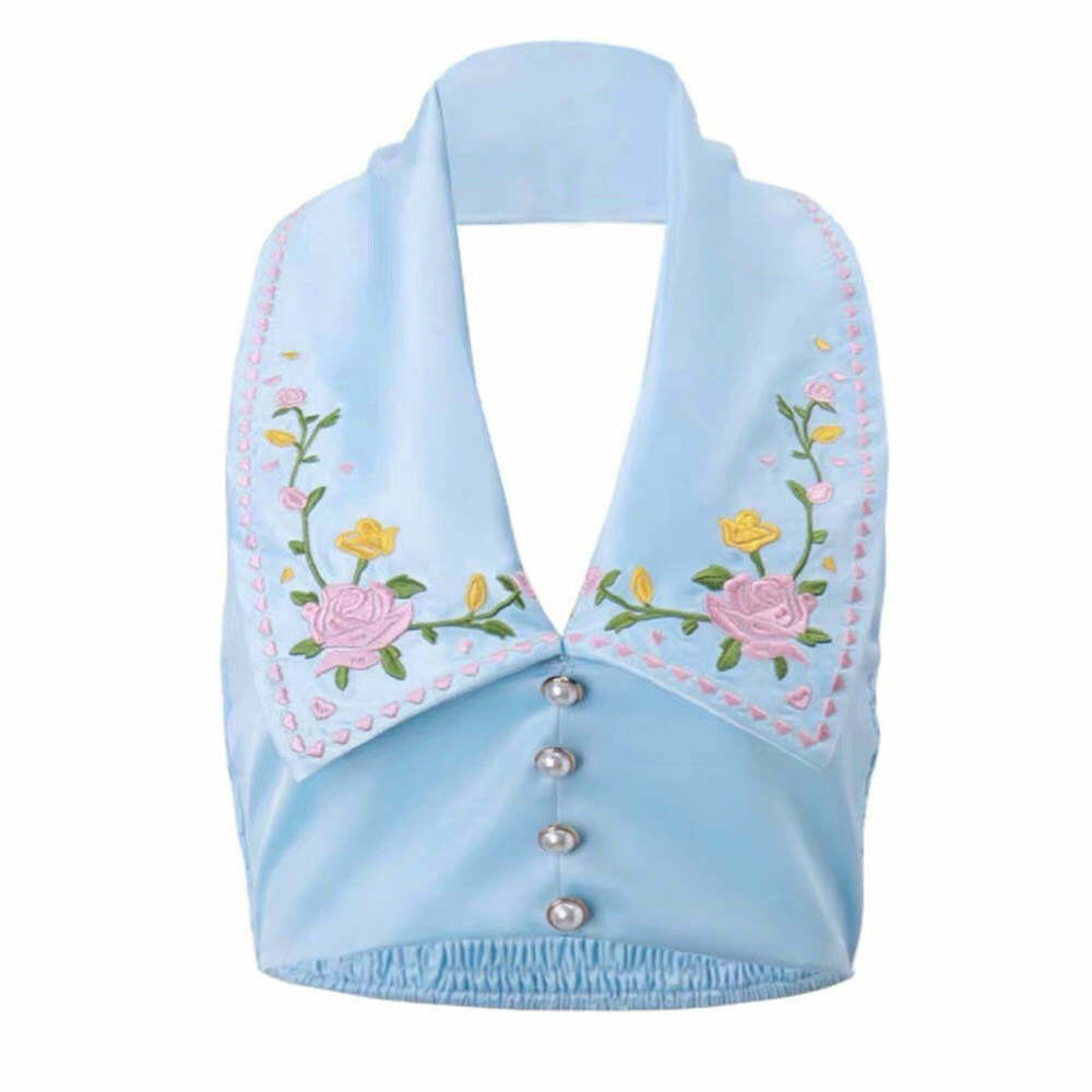 Chic Floral Embroidered Satin Vest - Vintage-Inspired Zip-Up Sweater for Y2K Style