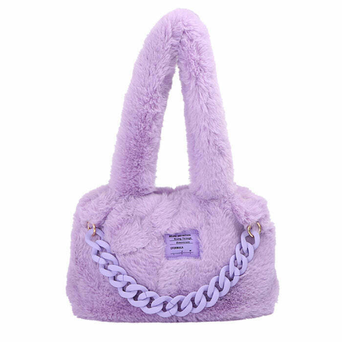 Chic Fluffy Chain Shoulder Bag - Trendy Y2K Aesthetic with Soft Texture and Stylish Design