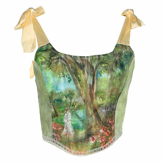 Chic Forest Fairy Corset Top with Bow Tie Detail - Y2K Denim Tube Crop Top for Trendsetters