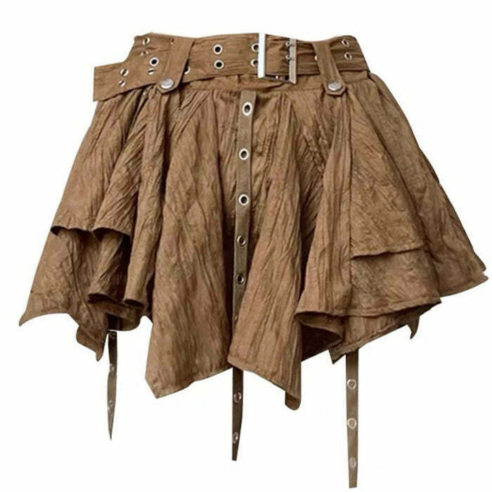 Chic Forest Fairy Mini Skirt in Brown - Trendy Drawstring Design for Y2K Fashion Lovers