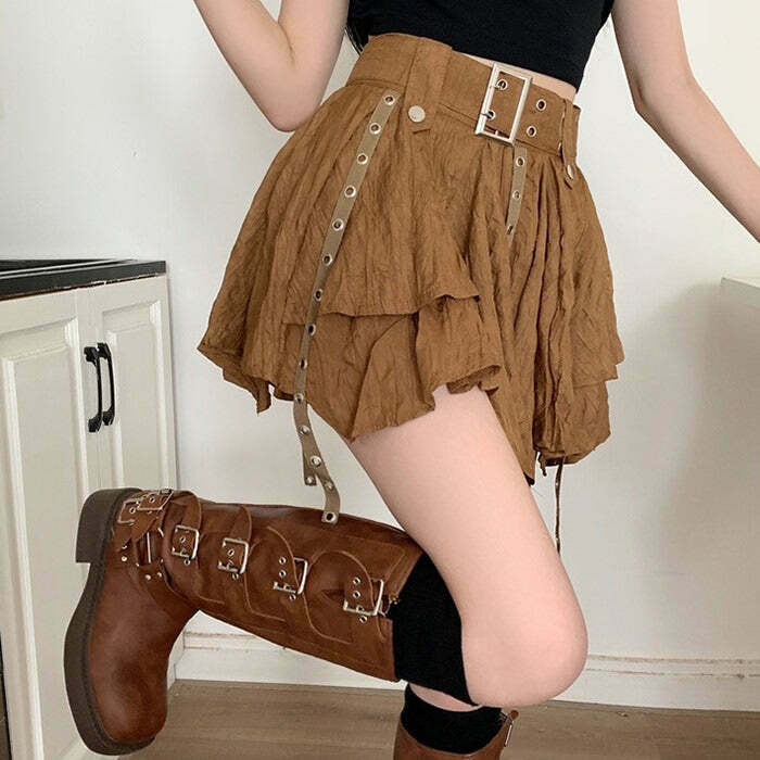 Chic Forest Fairy Mini Skirt in Brown - Trendy Drawstring Design for Y2K Fashion Lovers