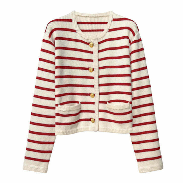 Chic French Girl Striped Cardigan for Trendy Downtown Style - Perfect for It Girl Aesthetic