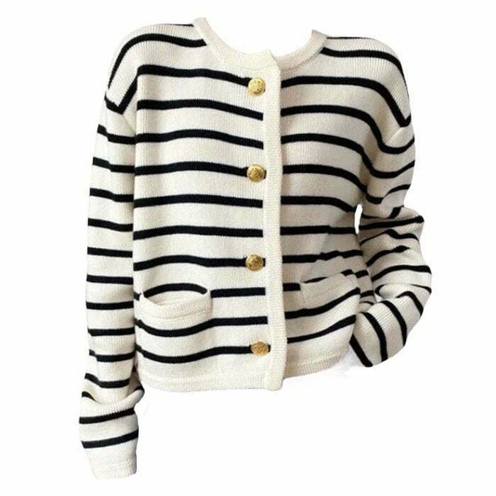 Chic French Girl Striped Cardigan for Trendy Downtown Style - Perfect for It Girl Aesthetic