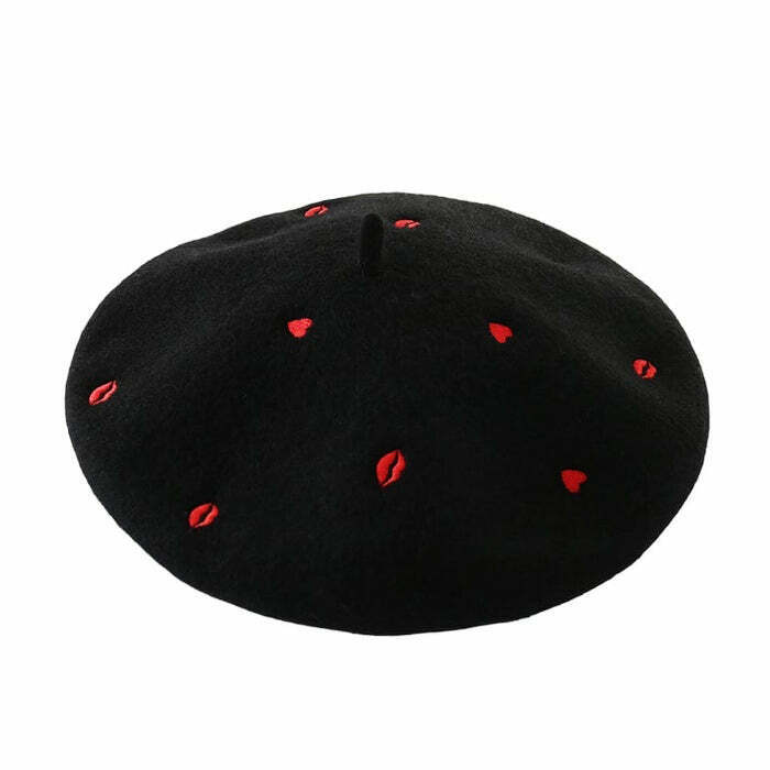 Chic French Kiss Wool Beret - Stylish Houndstooth Design for Y2K Fashion Lovers