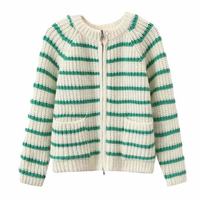 Chic French Mood Striped Cardigan - Cozy Coquette Style with Vintage Y2K Vibes