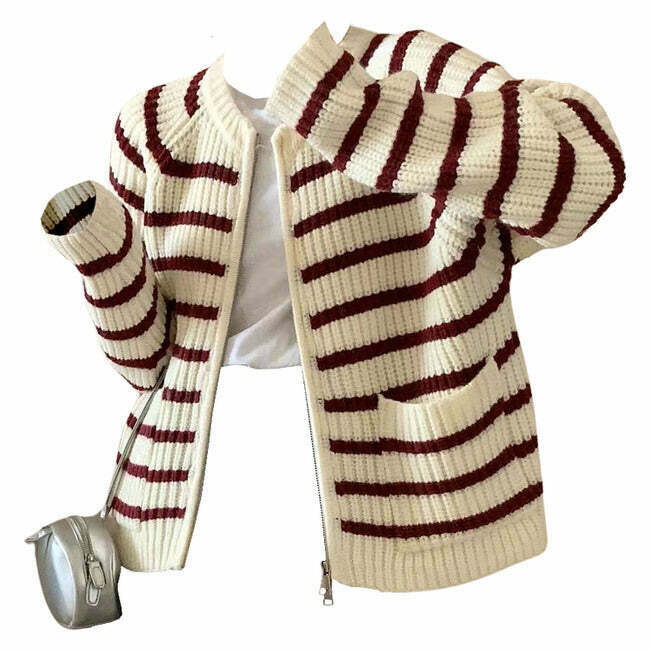 Chic French Mood Striped Cardigan - Cozy Coquette Style with Vintage Y2K Vibes