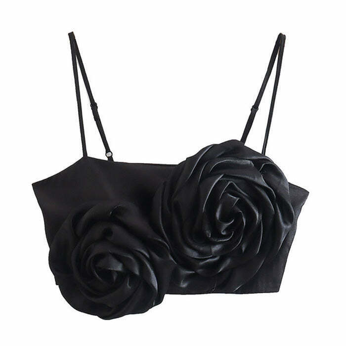 Chic French Rose Satin Bow Tie Crop Top - Y2K Aesthetic Denim Tube Top for Trendy Style