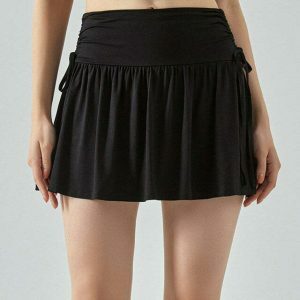 Chic French Sun Black Tennis Skirt with Drawstring - Y2K Style Bubble Skirt Fashion