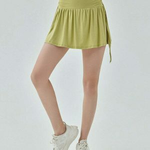 Chic French Sun Green Tennis Skirt with Drawstring - Y2K Style Bubble Skirt Fashion