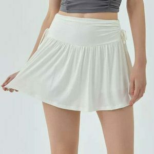 Chic French Sun White Tennis Skirt with Drawstring - Y2K Style for Trendy Looks