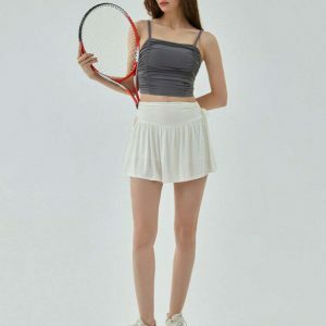 Chic French Sun White Tennis Skirt with Drawstring - Y2K Style for Trendy Looks