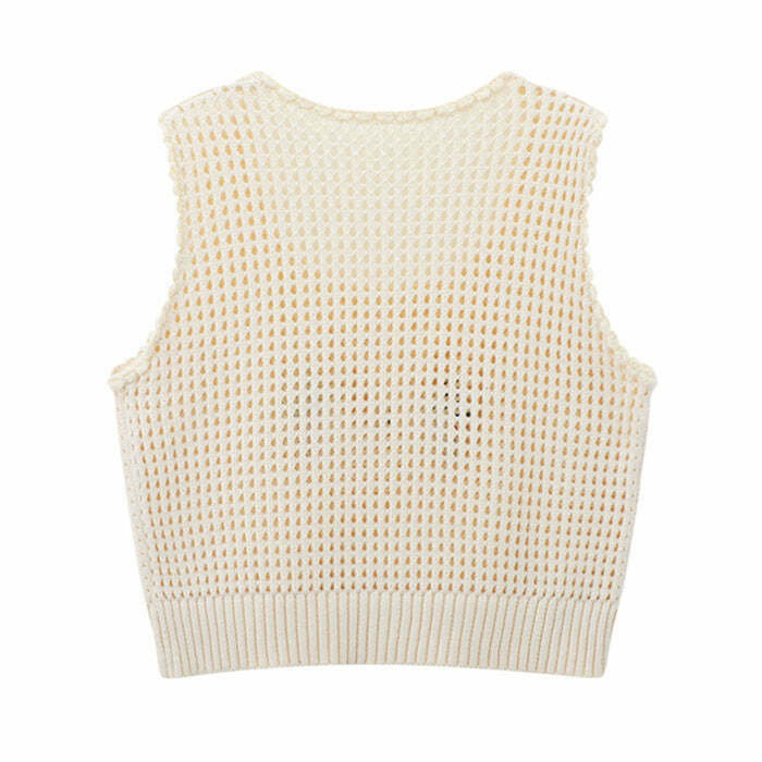 Chic Grandmacore Cropped Knit Vest in Cream - Vintage-Inspired Gothic Style Sweater