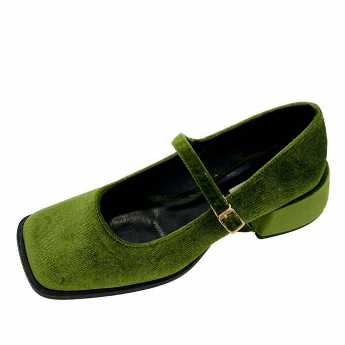 Chic Green Velvet Mary Janes with Split Toe Design - Trendy Y2K Fashion Footwear