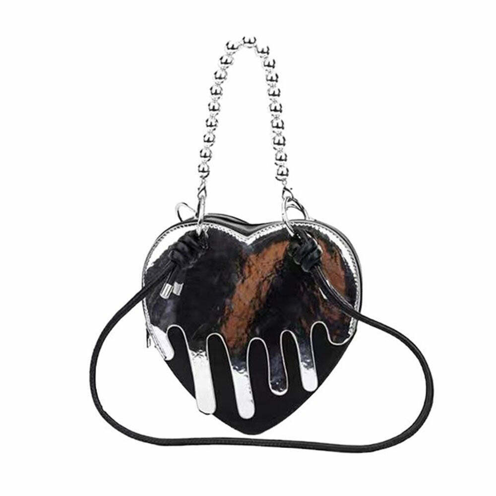 Chic Grunge Silver Drip Heart Handbag - Stylish Minimalist Accessory for Streetwear Lovers