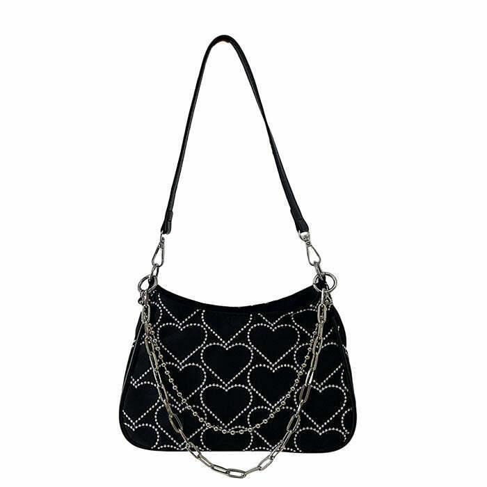 Chic Heart Print Chain Bag - Trendy Aesthetic Accessory for Y2K Fashion Lovers