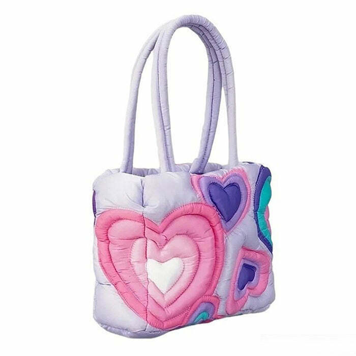 Chic Heart Puffer Shoulder Bag - Trendy Y2K Aesthetic with Soft Puffer Design