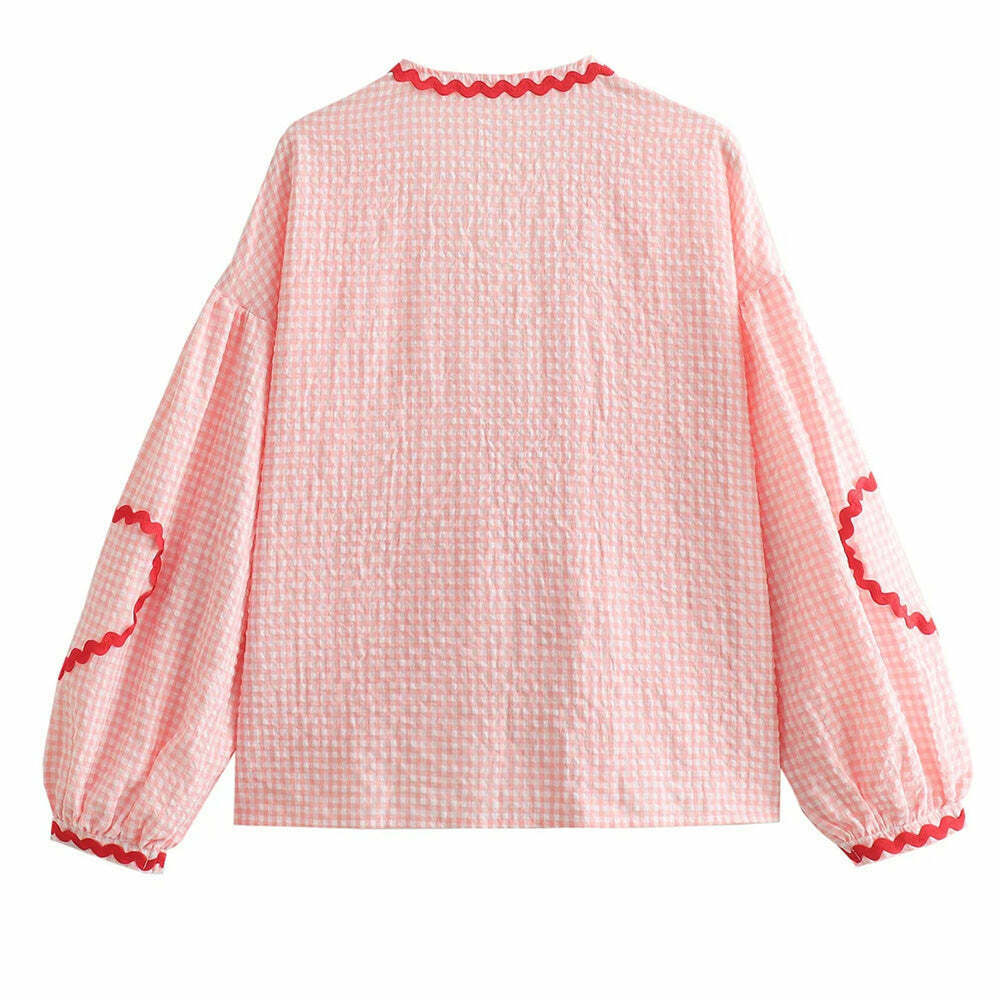 Chic Hearts Gingham Bow Tie Top - Y2K Fairy Crop Top with Stylish Ribbon Closure