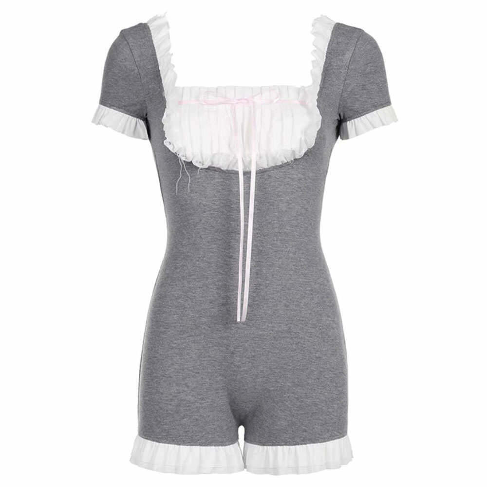 Chic Light Pink Coquette Romper with Heart Details - Y2K Fashion Essential for Trendsetters