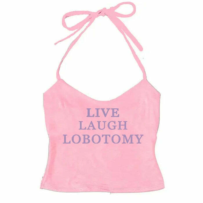 Chic Live Laugh Halter Top - Y2K Denim Crop Top with Bow Tie Detail for Trendy Style