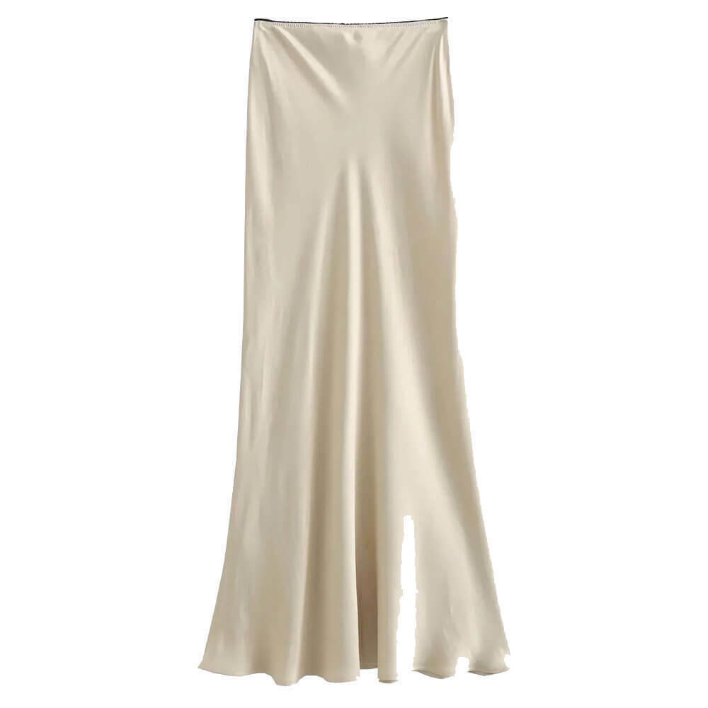 Chic Low Waist Satin Maxi Skirt in Grey - Trendy Y2K Drawstring & Pleated Styles