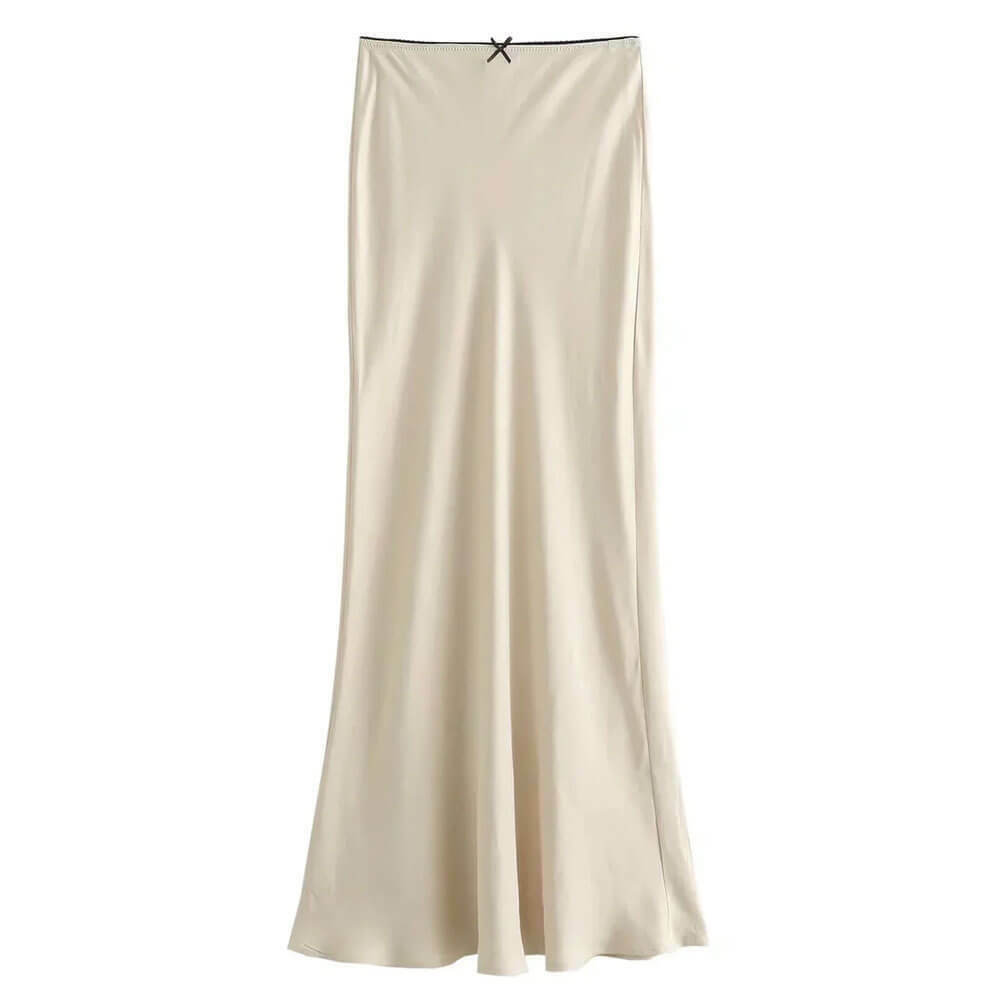 Chic Low Waist Satin Maxi Skirt in Grey - Trendy Y2K Drawstring & Pleated Styles