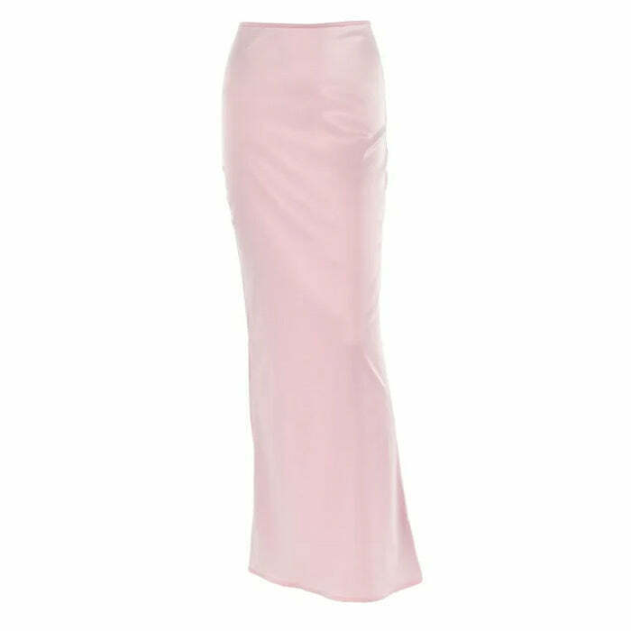 Chic Mermaid Core Satin Maxi Skirt - Y2K Fashion with Drawstring Detail and Flowing Elegance