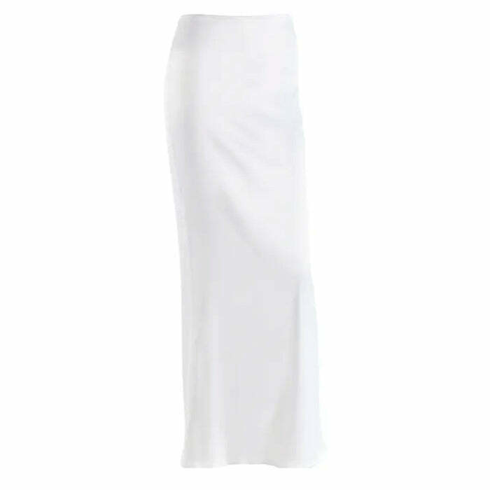 Chic Mermaid Core Satin Maxi Skirt - Y2K Fashion with Drawstring Detail and Flowing Elegance