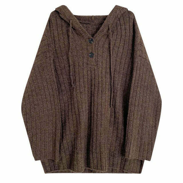 Chic Mocha Knit Button Up Hoodie - Cozy Aesthetic for Y2K Fashion Lovers