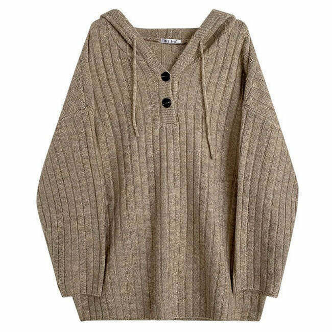 Chic Mocha Knit Button Up Hoodie - Cozy Aesthetic for Y2K Fashion Lovers