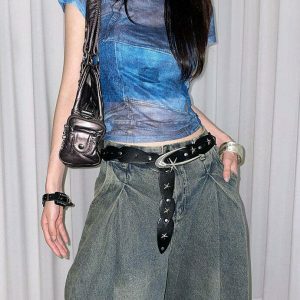 Chic Moon and Stars Belt for Trendy Y2K Fashion - Perfect for Grandmacore Aesthetic