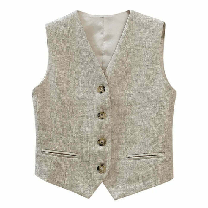 Chic Old Money Aesthetic Linen Vest for Effortless Style - Perfect for Y2K Fashion Lovers