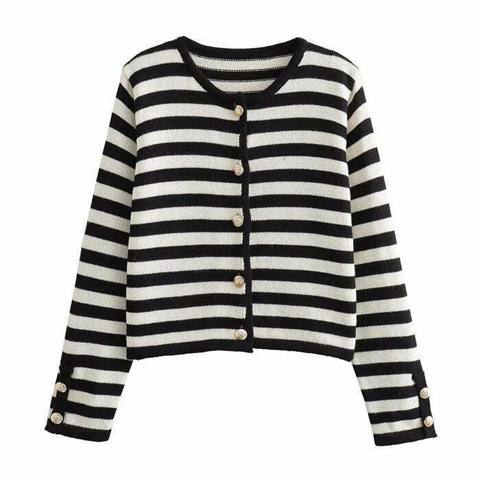 Chic Old Money Striped Cardigan for Effortless Y2K Style and Cozy Comfort