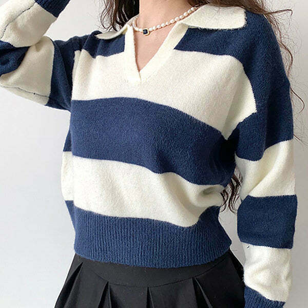 Chic Old Money Striped Pullover - Trendy Y2K Fashion for Effortless Style and Comfort