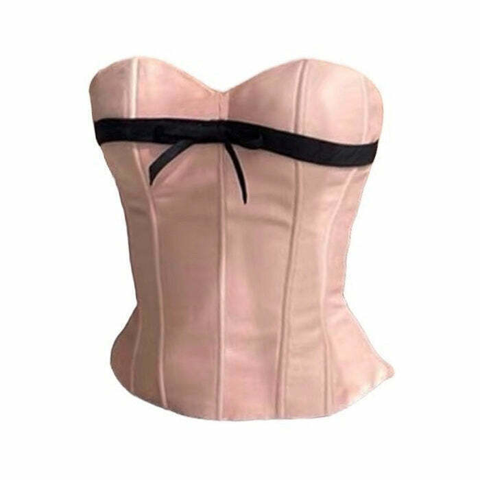 Chic Pink Satin Bow Corset Top - Y2K Fashion with Elegant Design and Flattering Fit