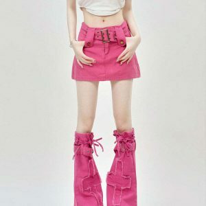 Chic Pink Y2K Mini Skirt & Leg Warmers Set - Trendy Bubble Skirt with Stylish Accessories